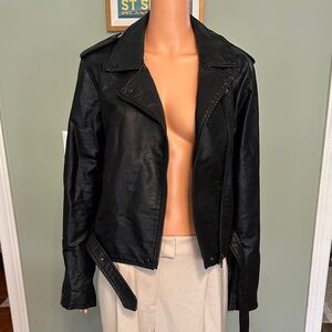 Wild Fable Black Faux Leather Biker Jacket-check measurements wears like a Large